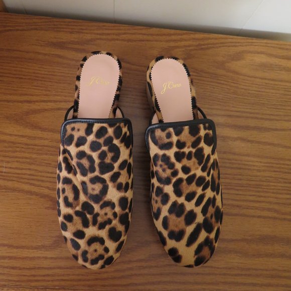 J. Crew Calf Hair Leopard print wooden clogs, size 10 - Picture 2 of 3